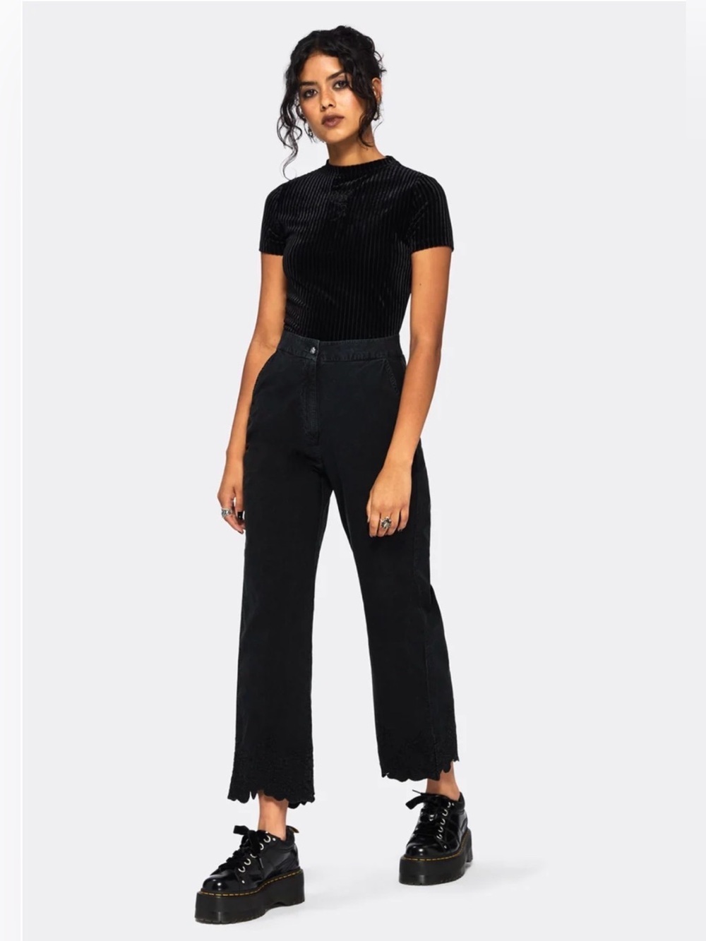 NWT Disturbia Ceres Cotton Moth Broderie Hem Trousers size US 12
